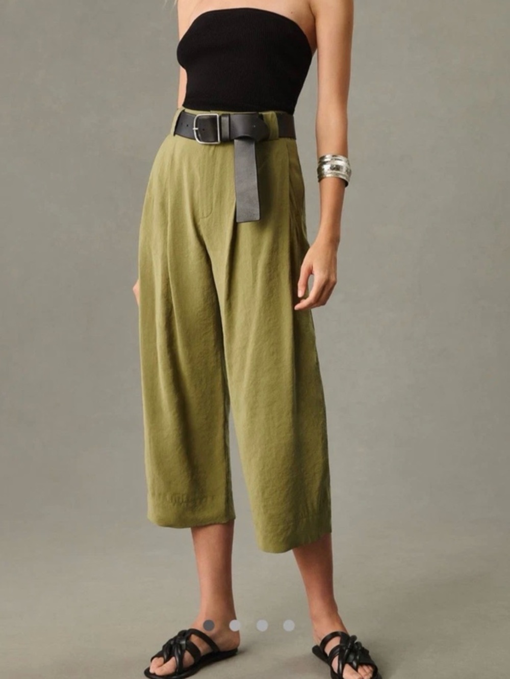 NWT Anthropologie Olive Pleated Wide Leg Crop Pants High Rise Trouser Size 6